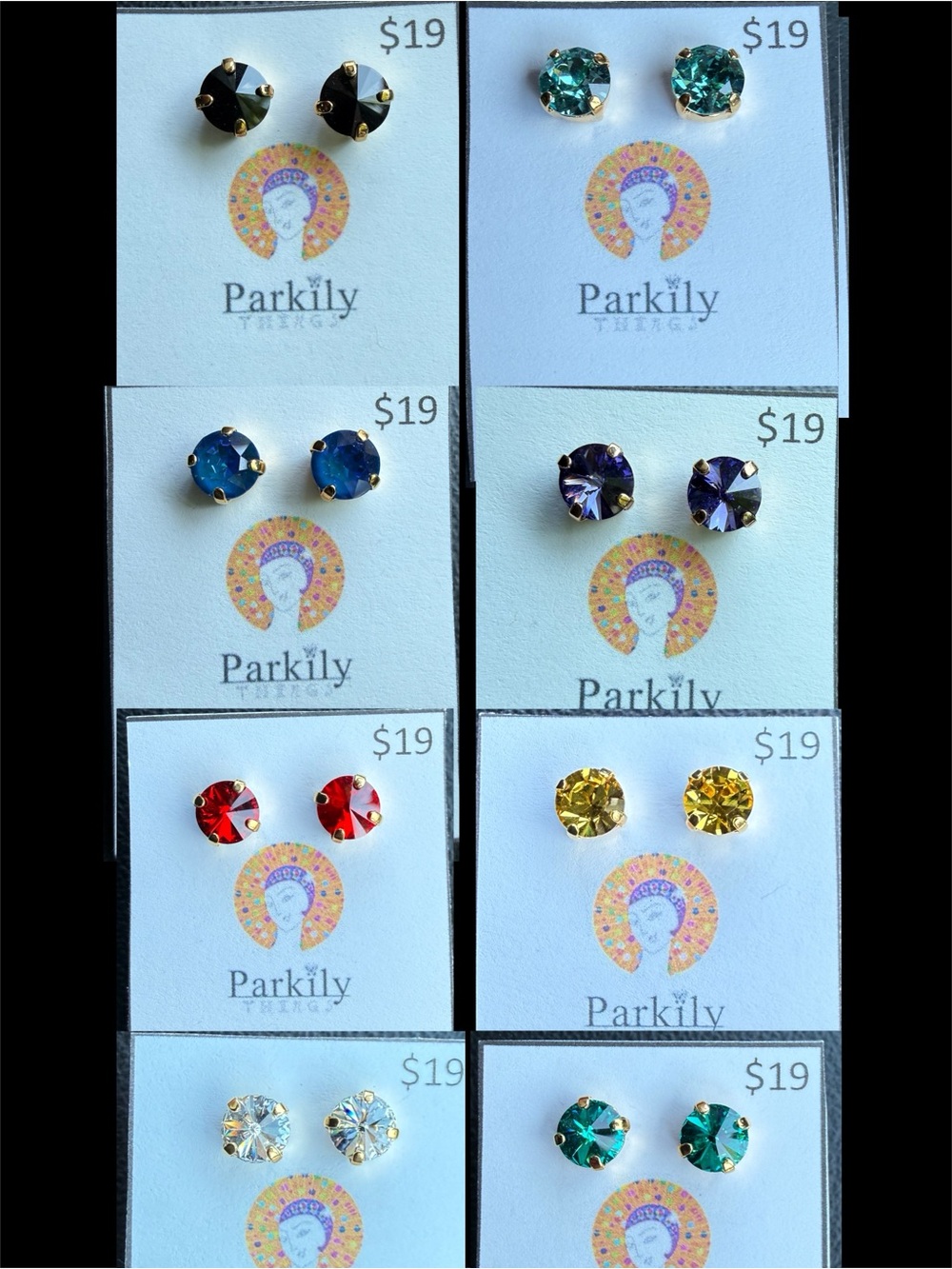 Sparkly Stud Earrings with Swarovski crystals Gold Tone Color #1 - jet black - Picture 3 of 5
